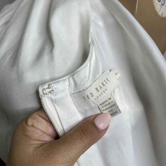 Ted Baker Midi Dress Size 1 Small Twisted Neck Colorblock Pencil Party Cocktail - Picture 5 of 9